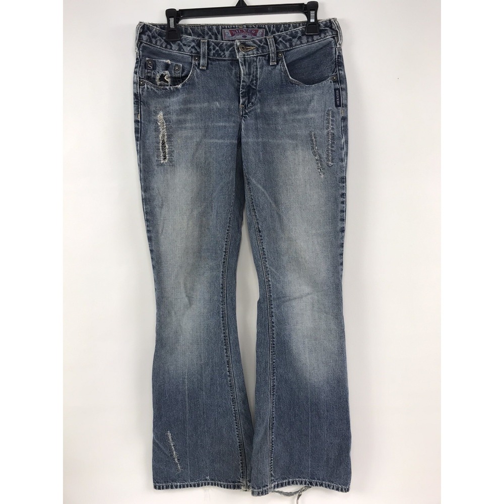 SILVER Vintage‎ Canada Low Bootcut Distressed Destroyed Jeans Size 28 X 33